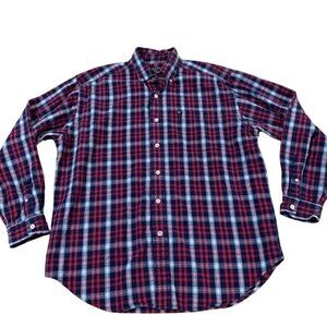 Ralph Lauren Jeans Company Button Down Shirt Men’s Size L Red Plaid Heavy Cotton